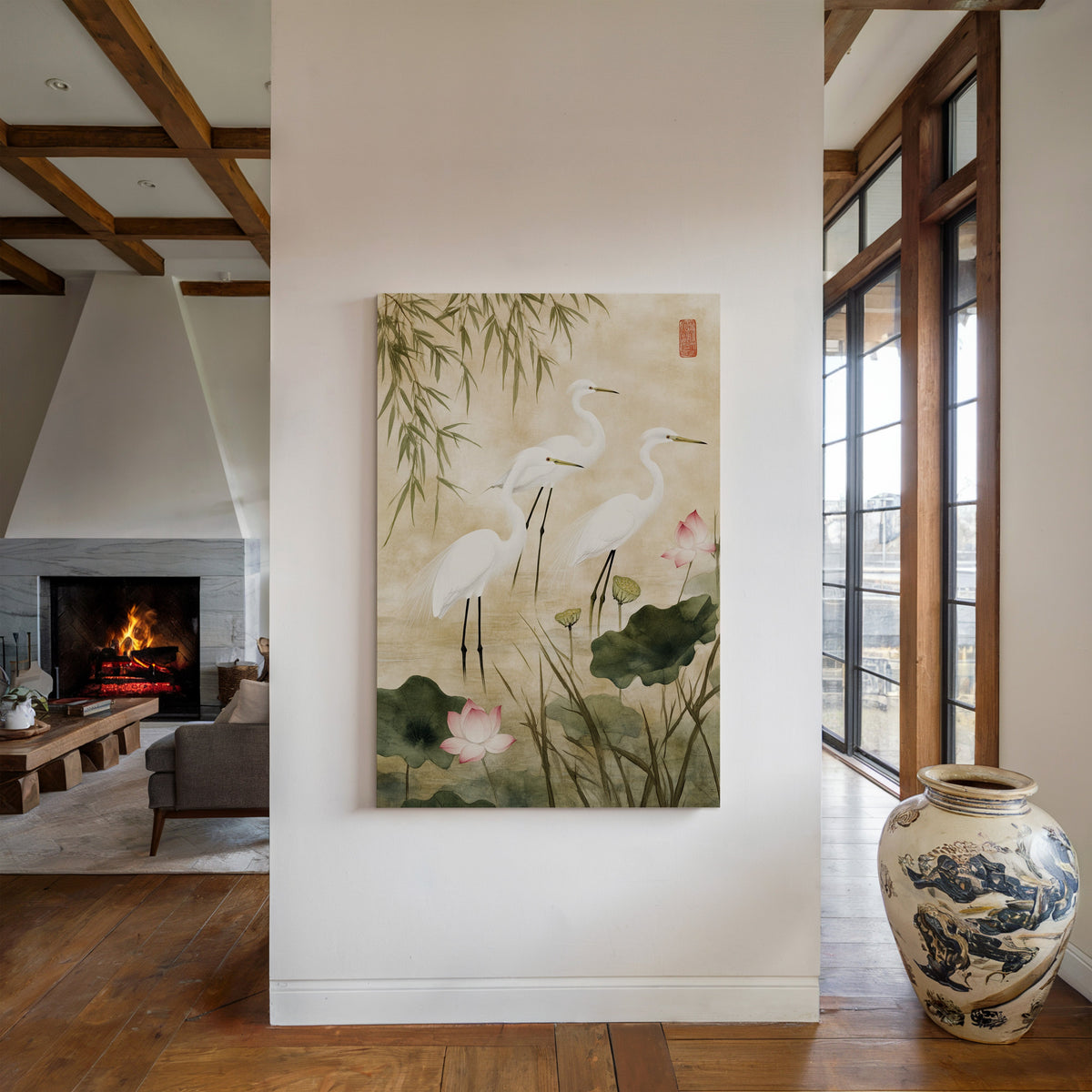 Japanese Egret Wall Art – Elegant Minimalist Nature Print