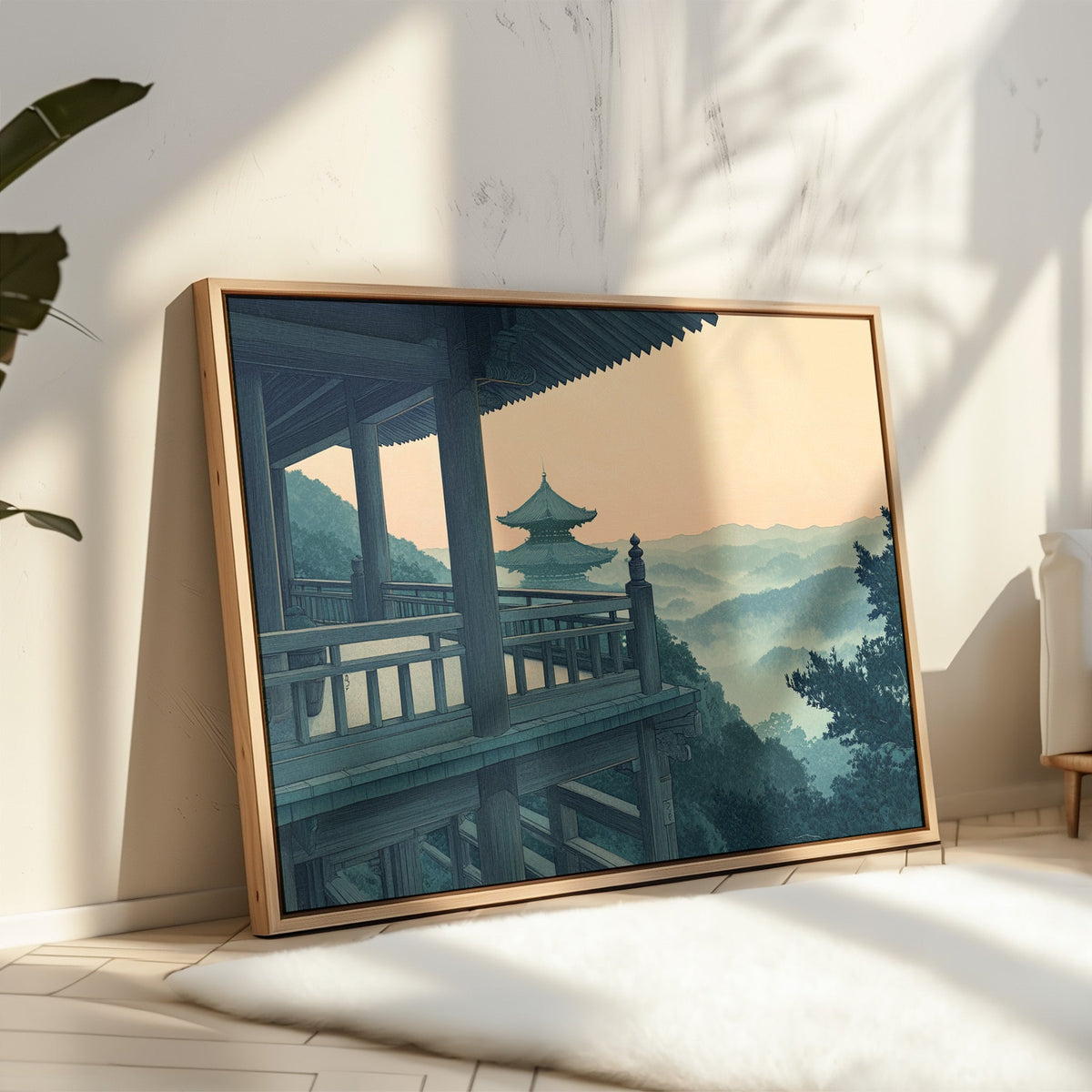 Japanese Temple Balcony – Serene Misty Mountain View Wall Art
