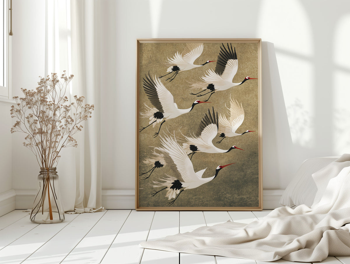 Elegant Japanese Crane Wall Art – Traditional Nature-Inspired Print