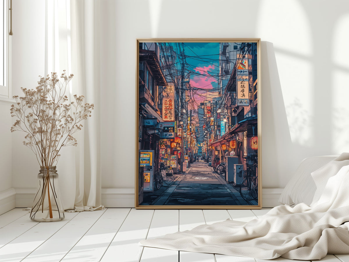 Vibrant Tokyo Street Art Print – Neon Cityscape Aesthetic