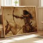 Warrior Archer on Horseback – Western Sepia Wall Art Print