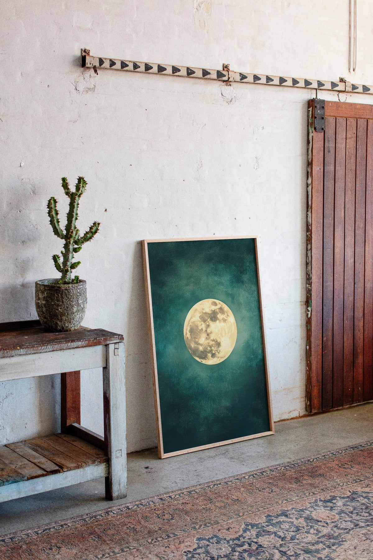 Full Moon Rising in Emerald Sky
