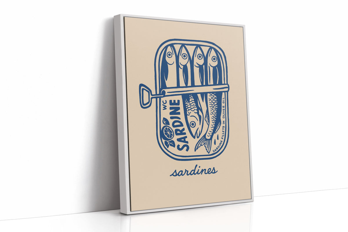 Retro Sardine Tin Wall Art – Blue & Beige Kitchen Decor