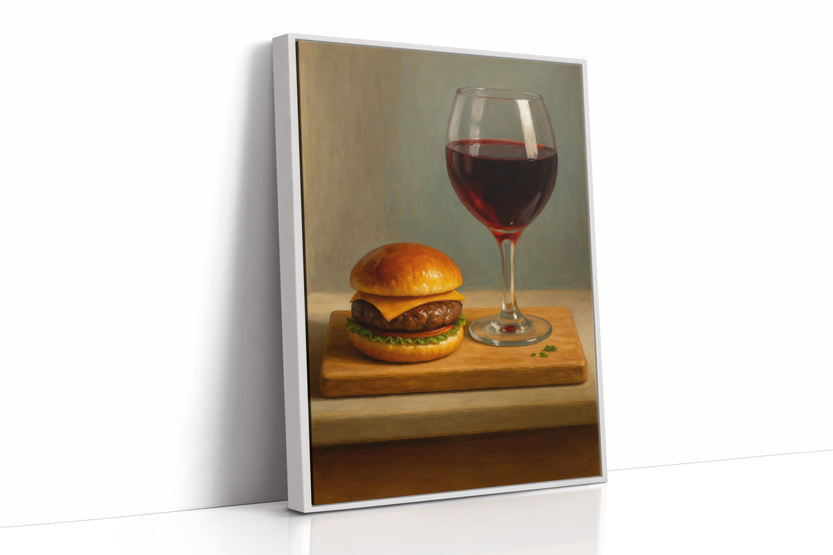 Burger and Bordeaux Still Life