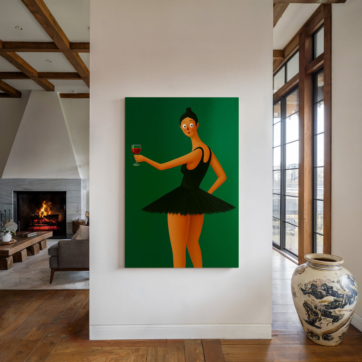 Surprised Ballerina with Wine Glass
