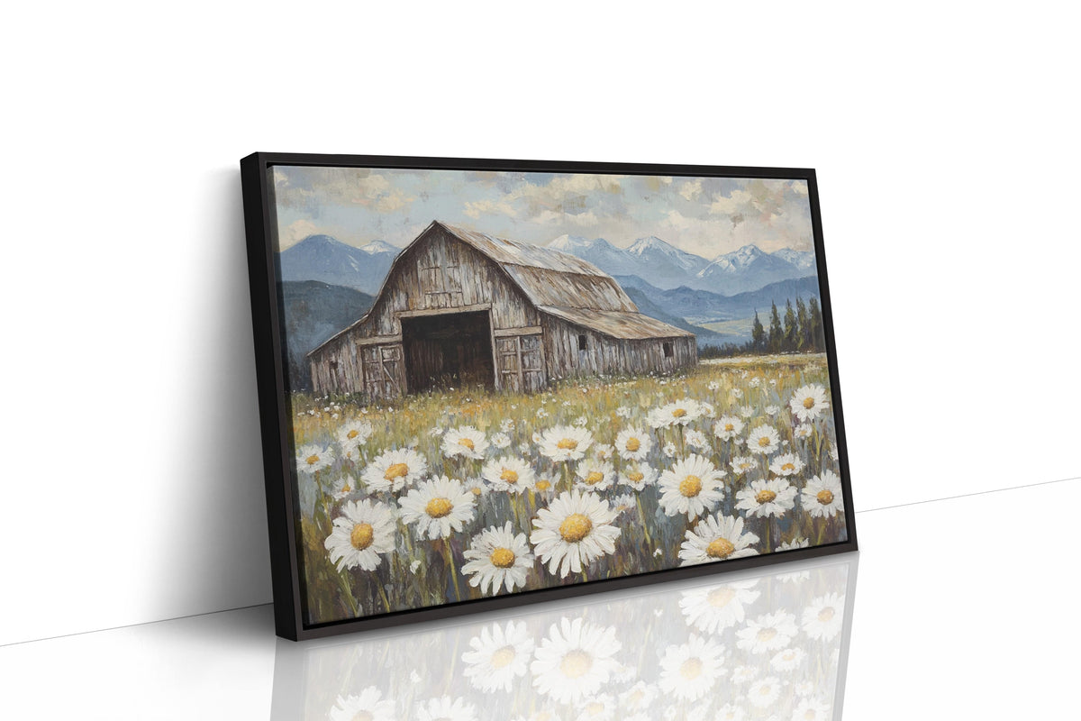 Rustic Barn Wall Art – Wildflower Meadow Print, Country Farmhouse Decor, Vintage Landscape Painting