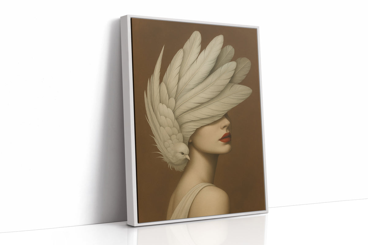 Winged Elegance in Ivory and Crimson