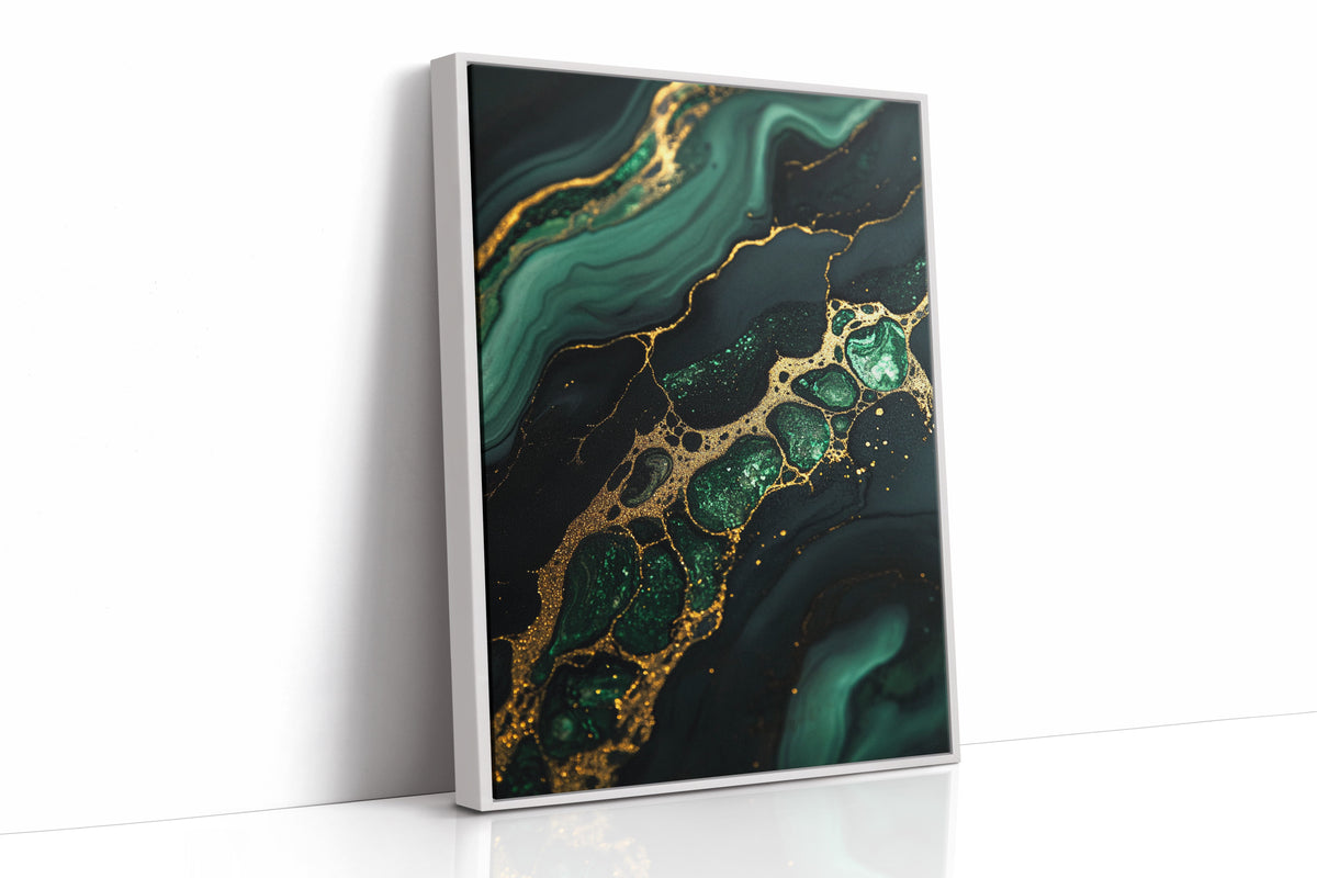Gilded Cells in Deep Emerald Flow