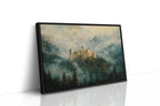 Misty Mountain Castle: Ethereal Fantasy Landscape Canvas Wall Art