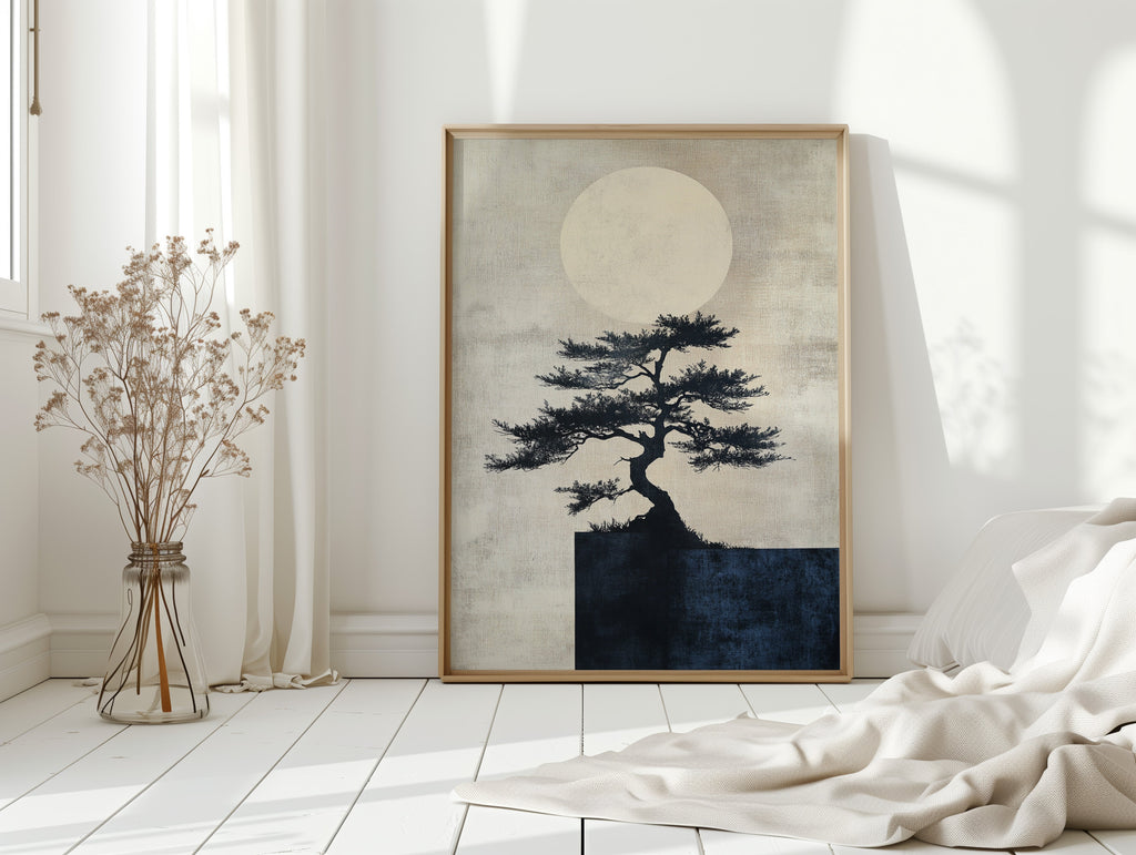 Zen Bonsai Tree Art – Minimalist Japanese Wall Print