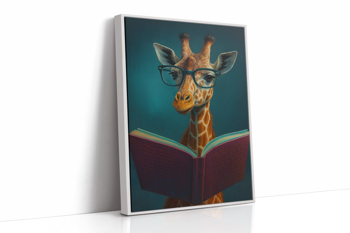 Giraffe with Glasses Reading a Book