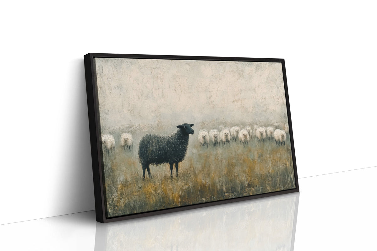 The Black Sheep: Minimalist Pastoral Canvas Wall Art