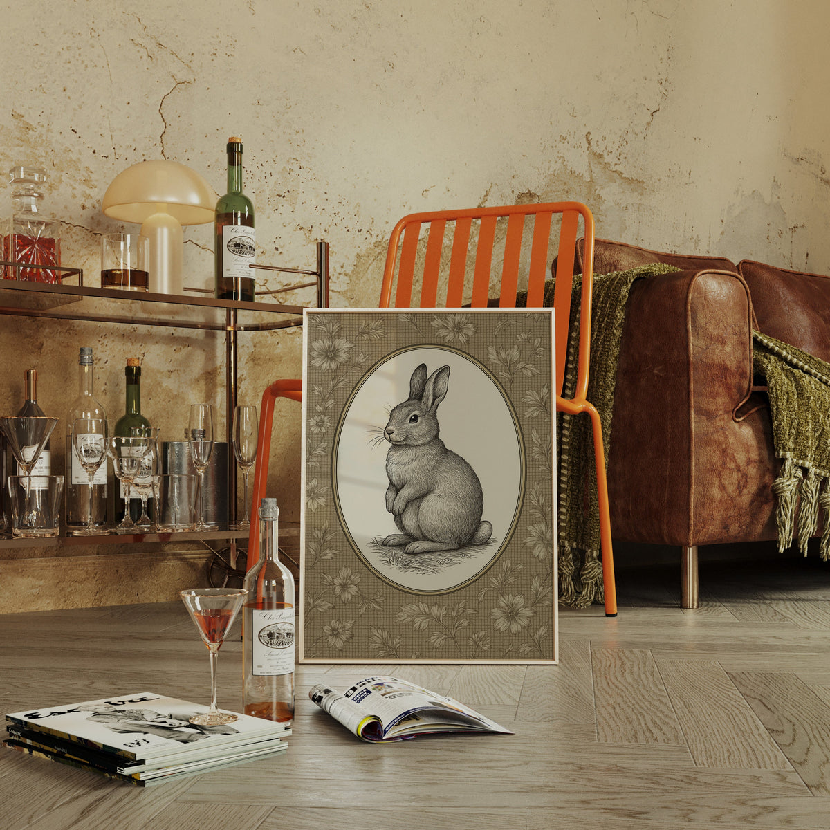 Victorian Rabbit in Floral Frame