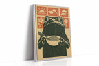 Ramen Frog in Retro Woodblock Style