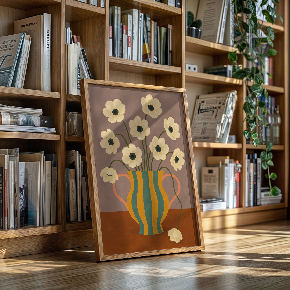 Falling Bloom in a Striped Vase