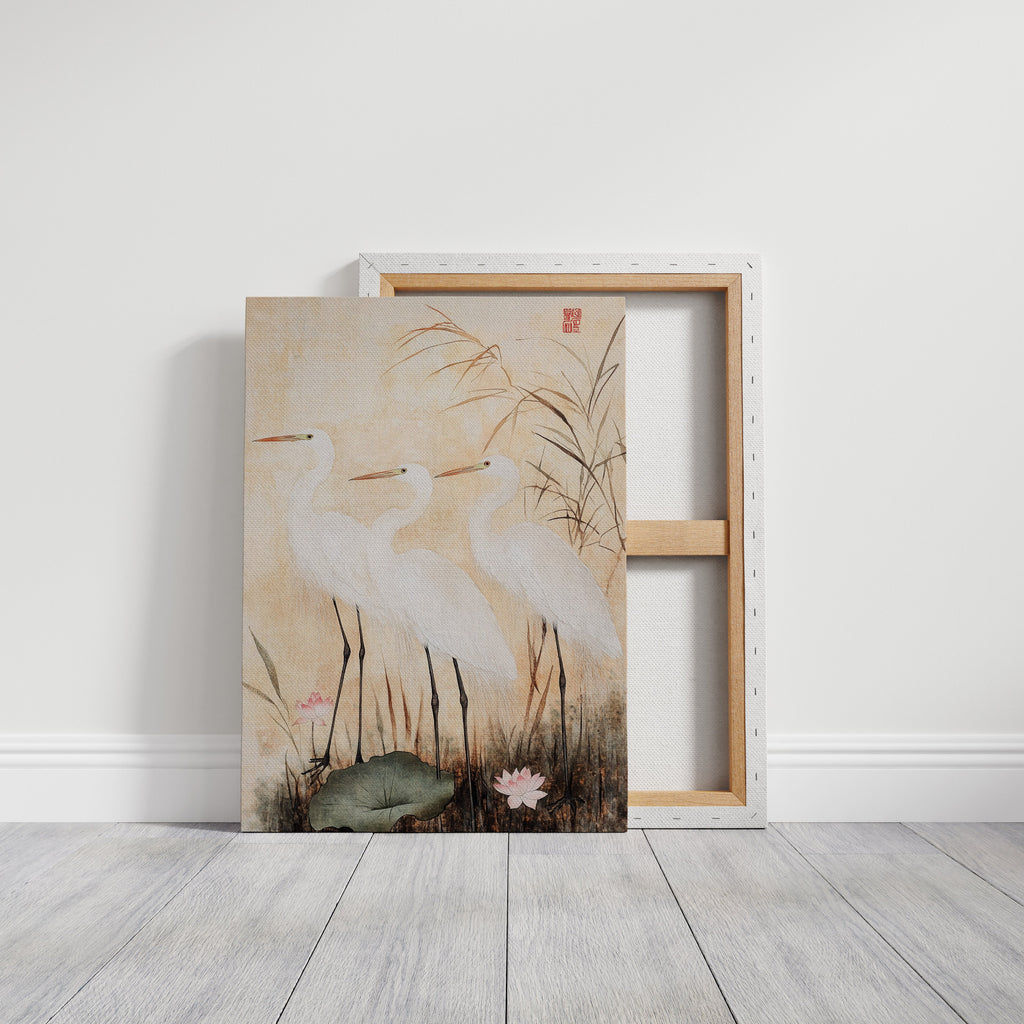 Japanese Egret Wall Art – Elegant Traditional Asian Nature Print