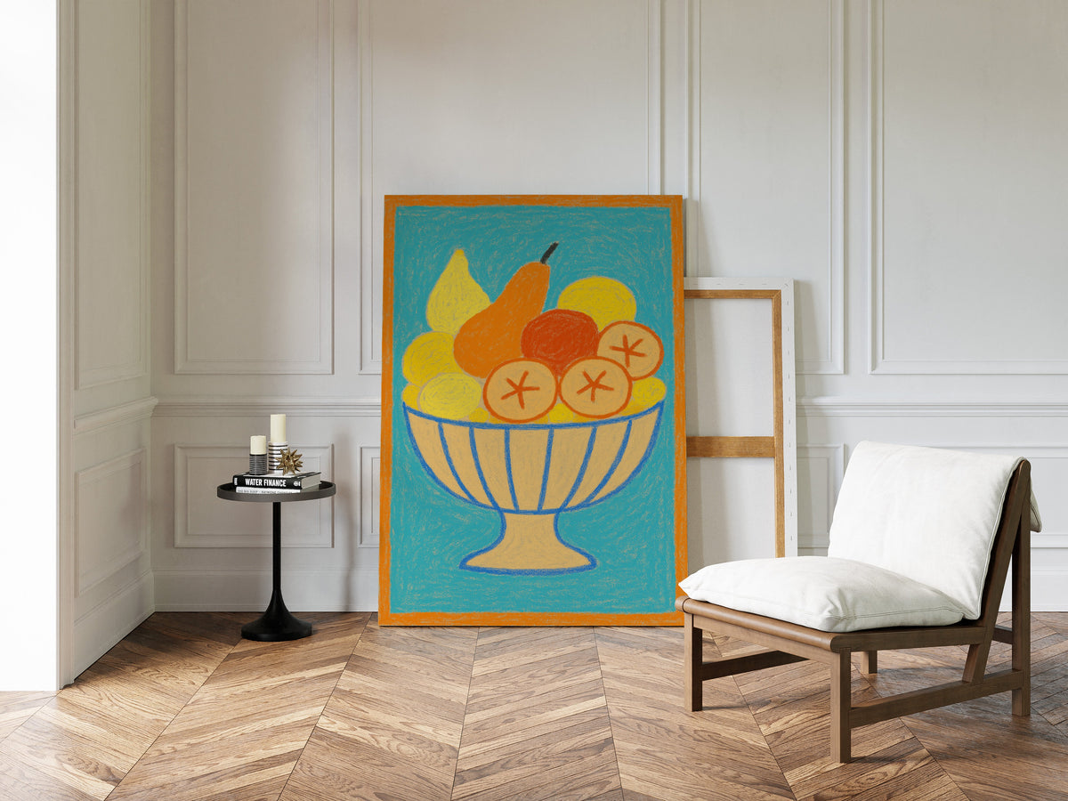 Sunny Fruit Bowl on Blue