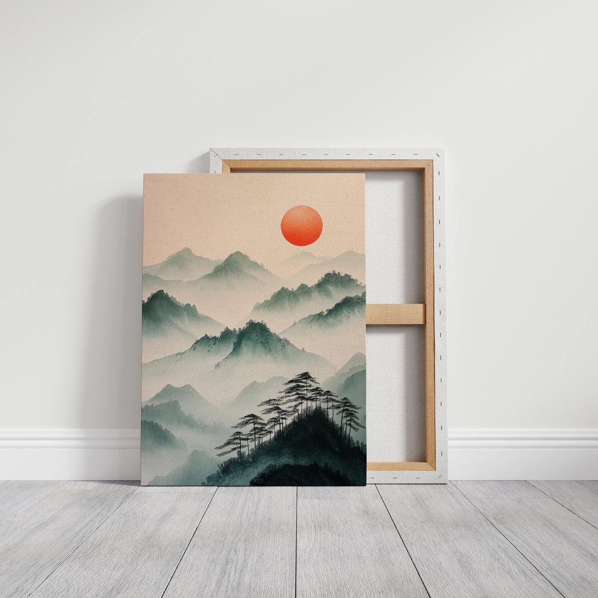 Misty Mountain Sunrise – Tranquil Asian-Inspired Landscape Print