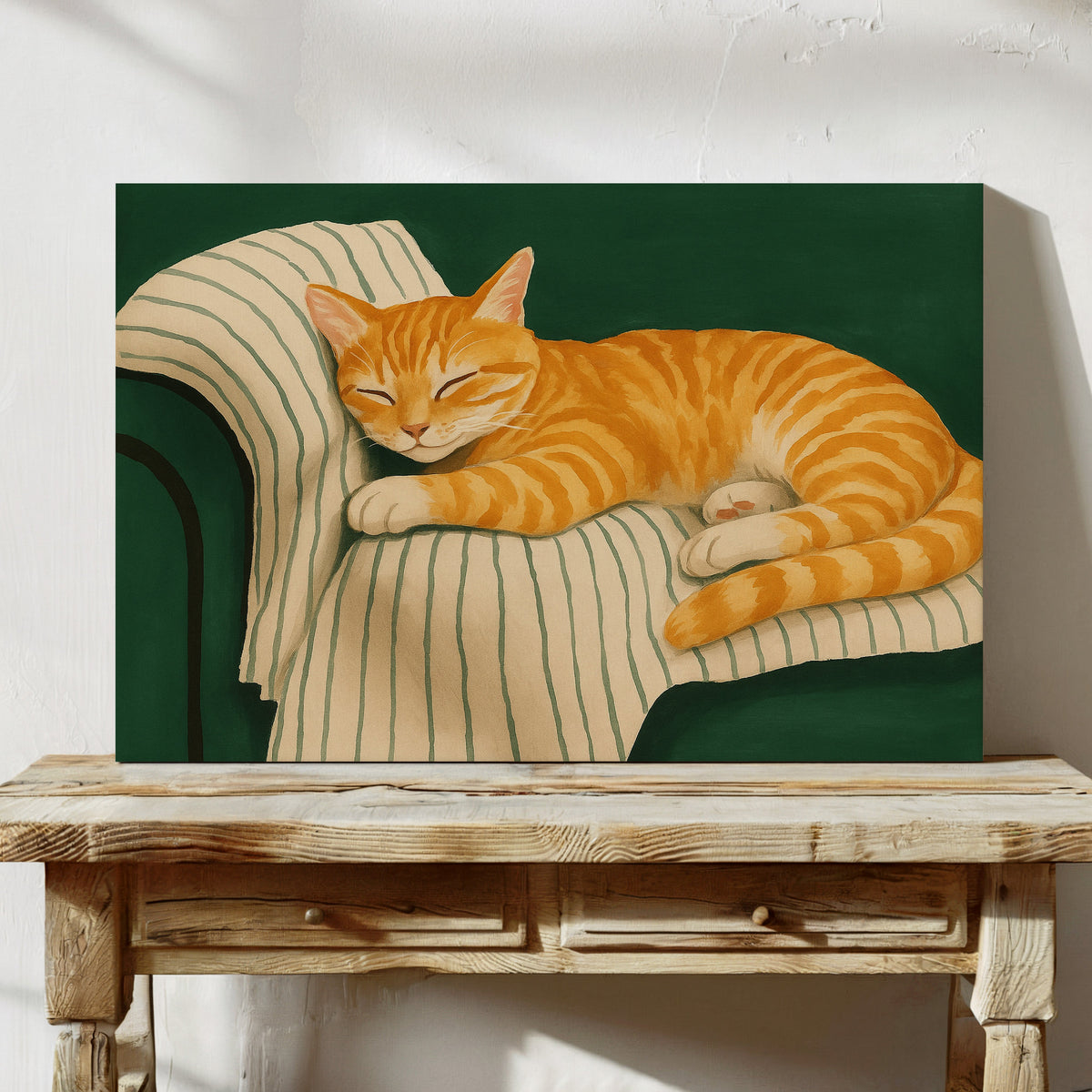 Striped Cat Napping on the Couch