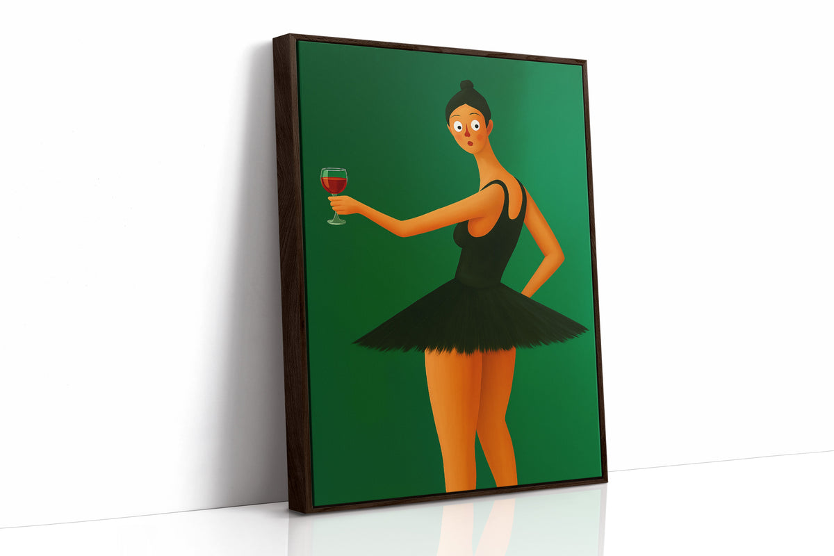 Surprised Ballerina with Wine Glass