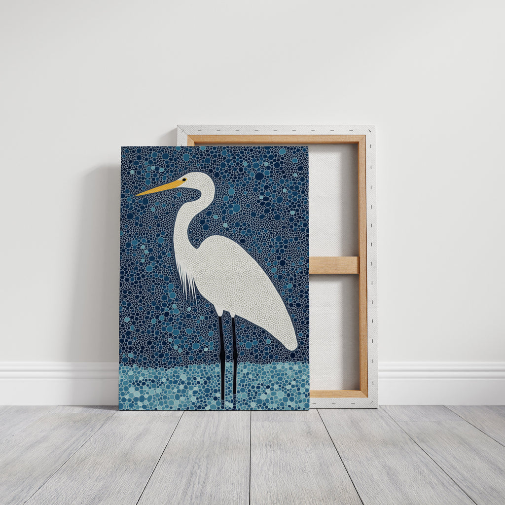 Elegant White Egret – Mosaic-Inspired Bird Wall Art