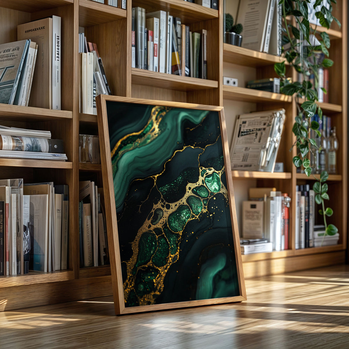 Gilded Cells in Deep Emerald Flow