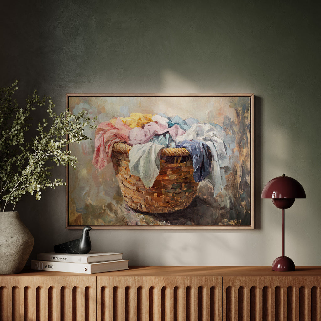 Rustic Simplicity: Vintage Laundry Basket Canvas Wall Art