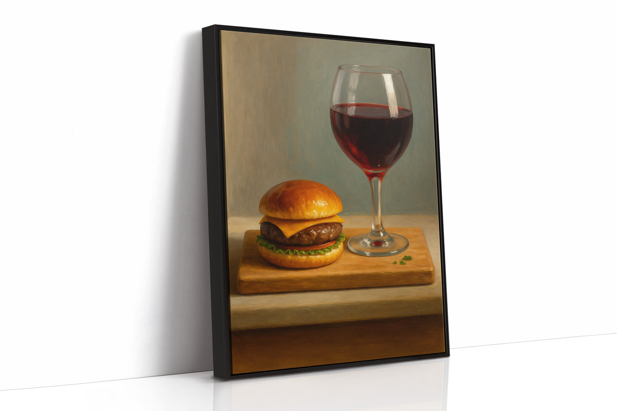 Burger and Bordeaux Still Life