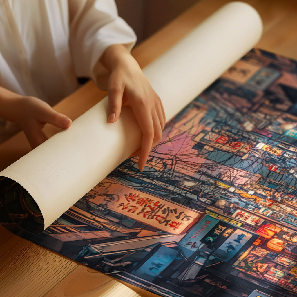 Vibrant Tokyo Street Art Print – Neon Cityscape Aesthetic
