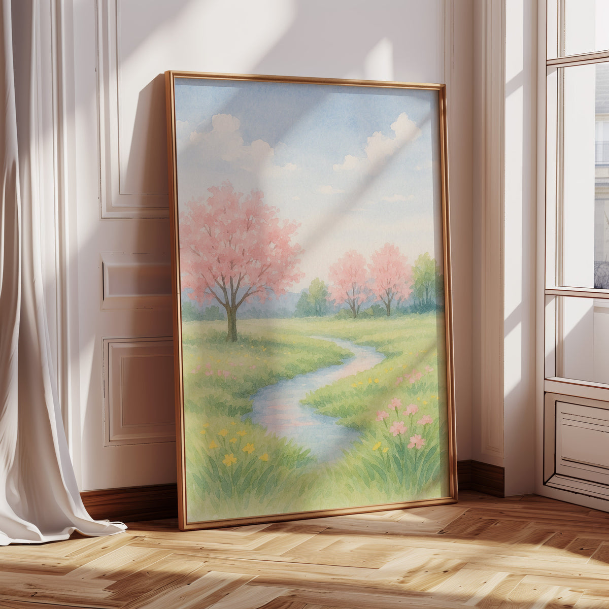 Spring Stream and Blossom Path