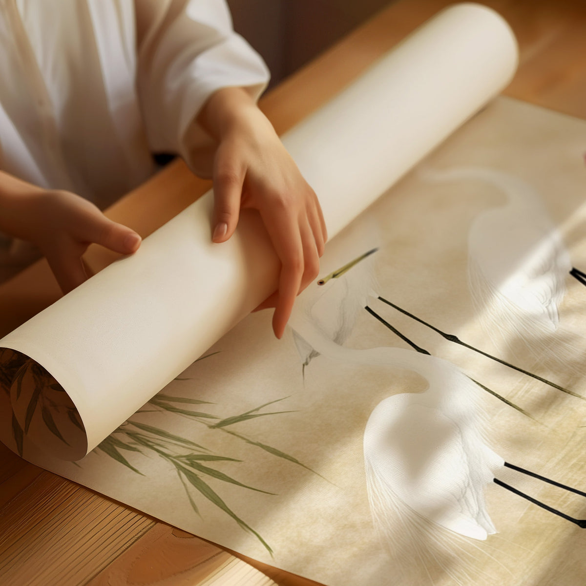 Japanese Egret Wall Art – Elegant Minimalist Nature Print
