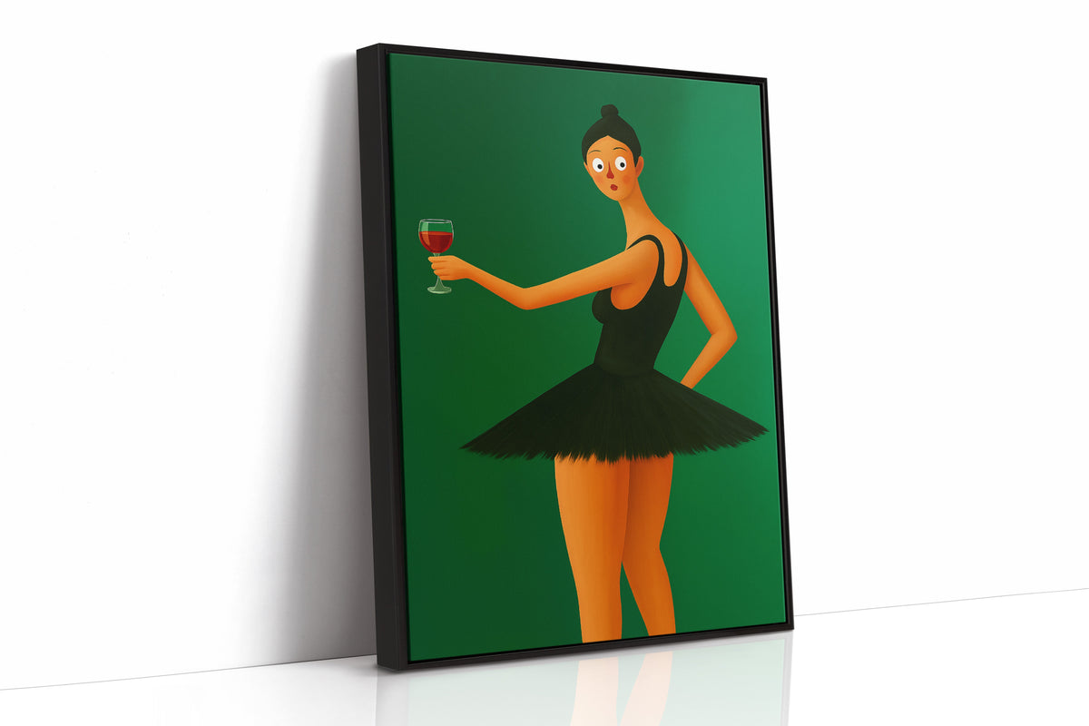 Surprised Ballerina with Wine Glass