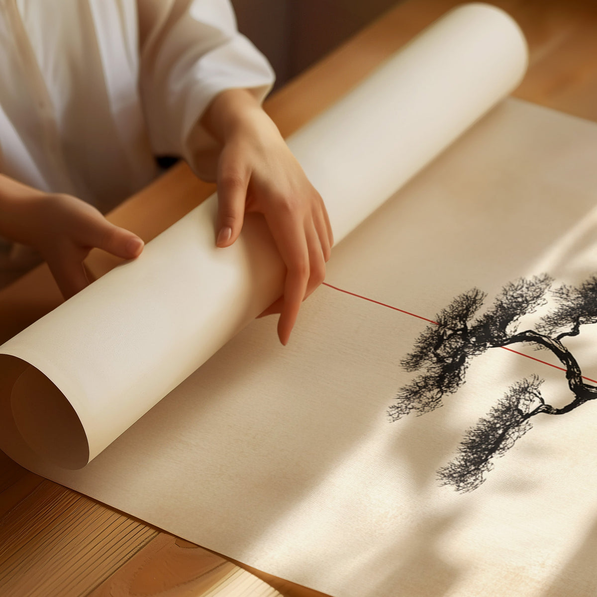 Minimalist Bonsai & Rising Sun – Japanese Zen-Inspired Wall Art