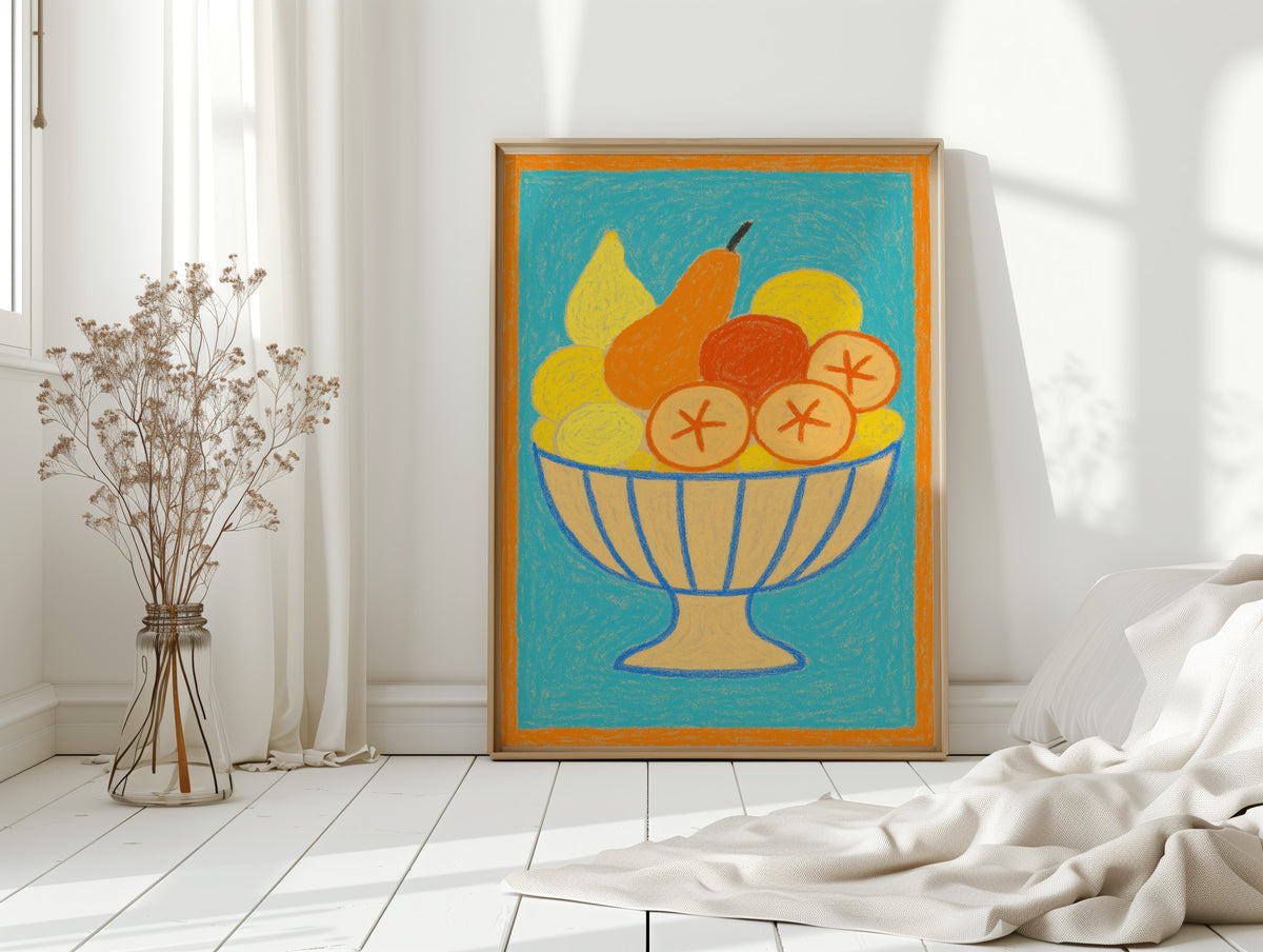 Sunny Fruit Bowl on Blue