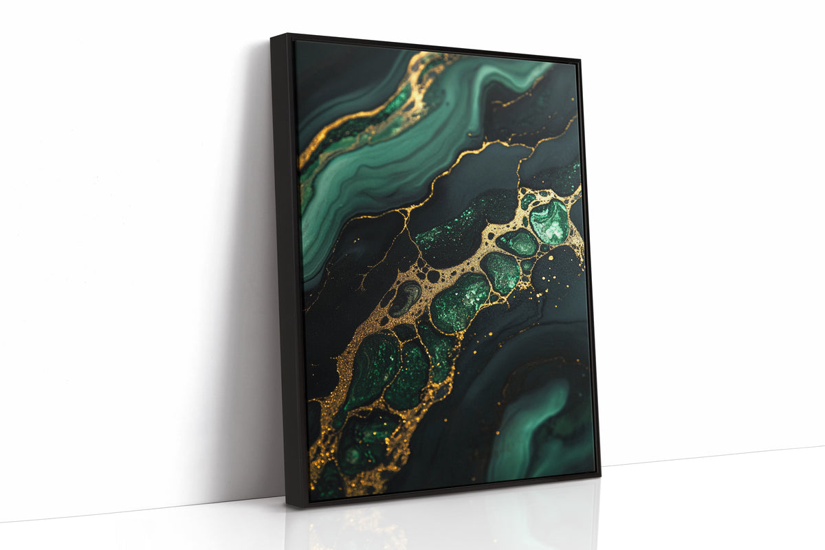 Gilded Cells in Deep Emerald Flow