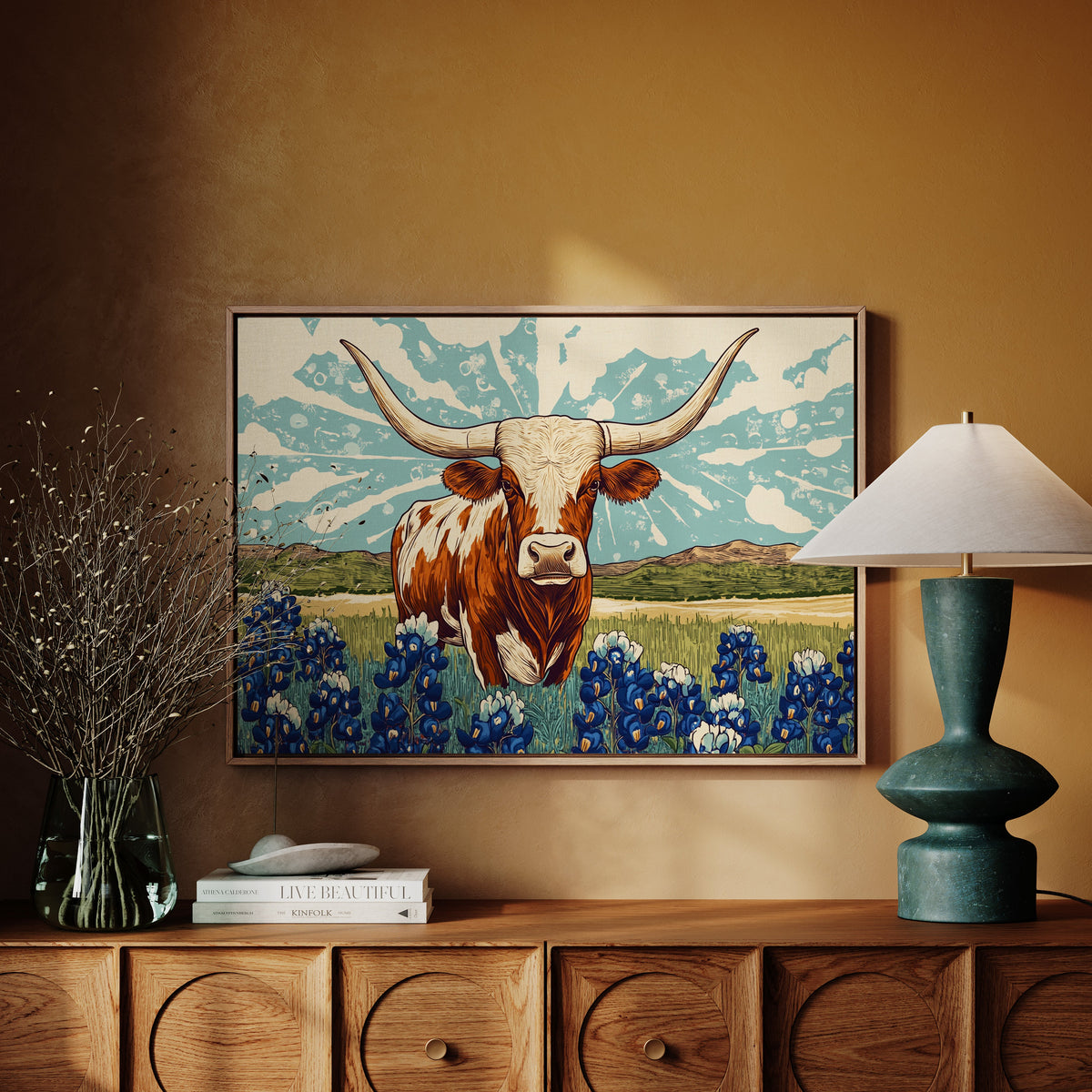 Texas Icon – Longhorn and Bluebonnets Pop Art