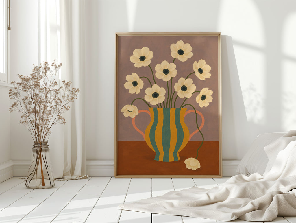Falling Bloom in a Striped Vase