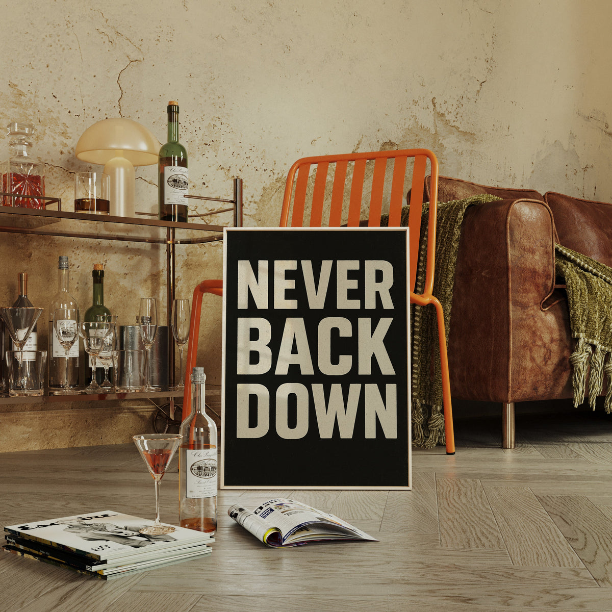Never Back Down Grit Typography Poster