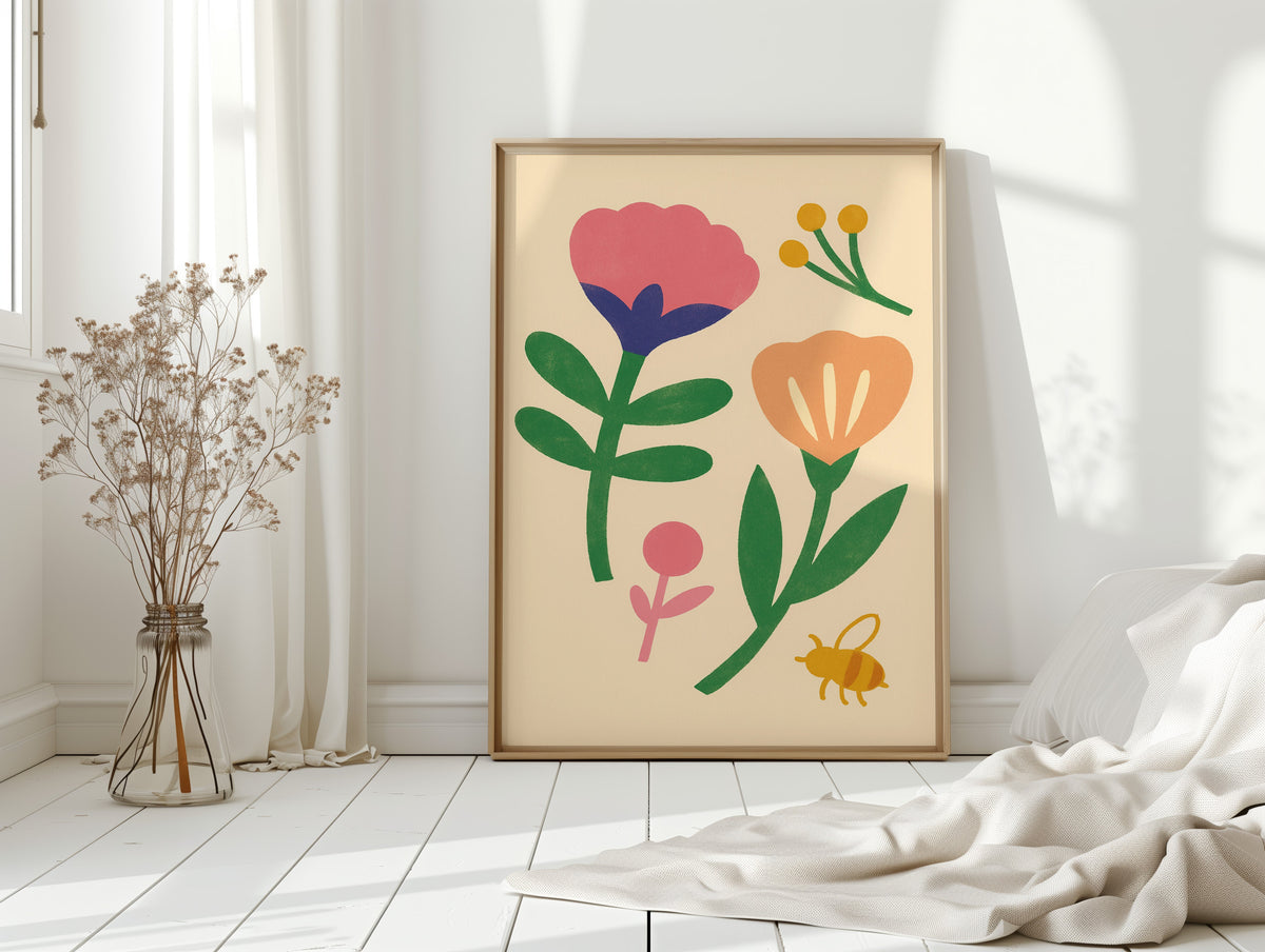 Bumblebee and Blossoms on Cream