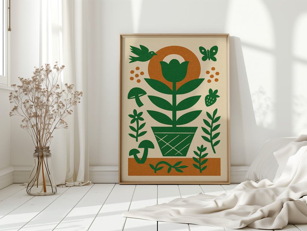 Folk Garden with Bird and Butterfly