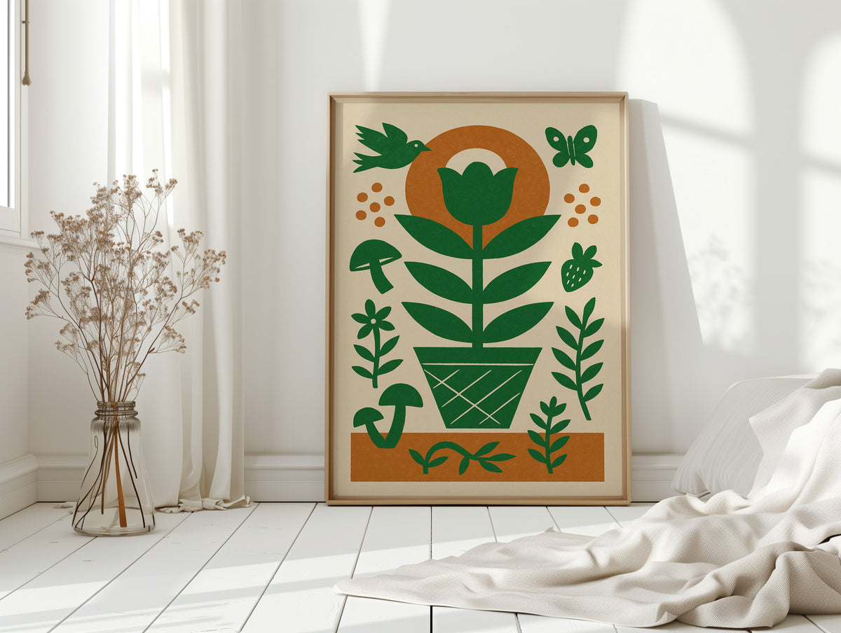 Folk Garden with Bird and Butterfly