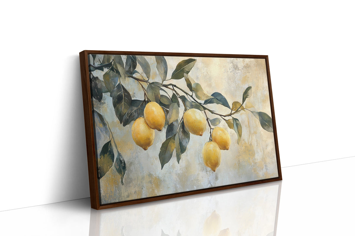 Mediterranean Lemon Branch: Elegant Botanical Canvas Wall Art