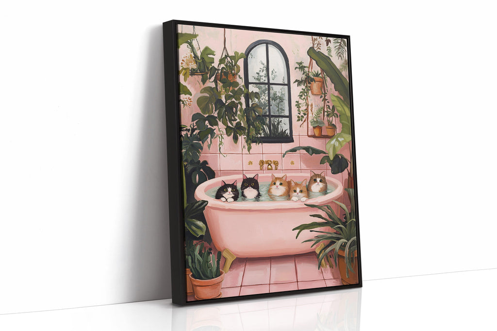 Cat Spa Day – Funny Cat Wall Art, Pink Bathtub Aesthetic, Cozy Home Decor