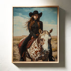Desert Reins – Cowgirl on Paint Horse Portrait