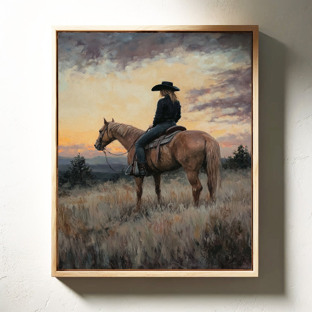 Evening Watch – Cowgirl and Horse at Sunset