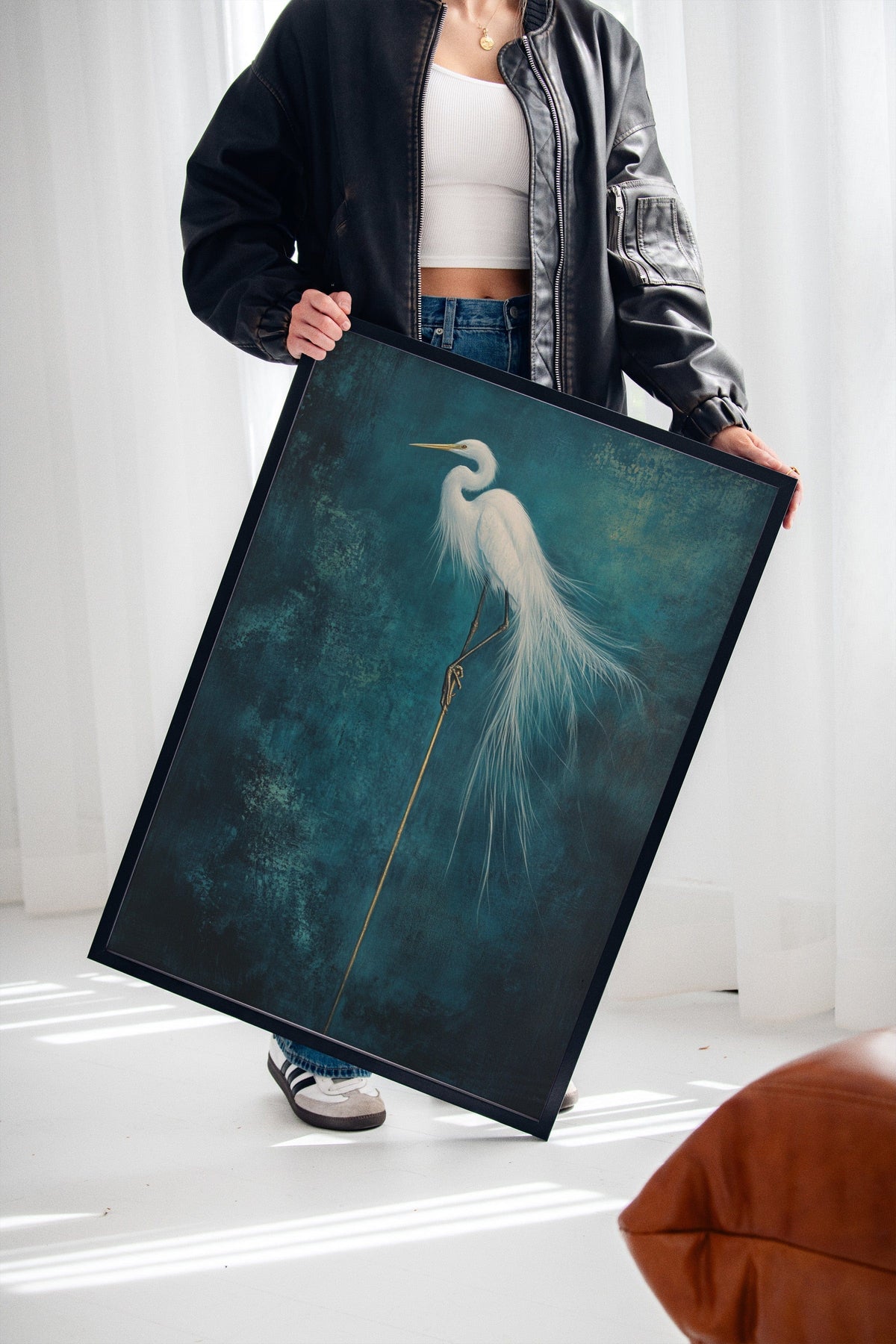 White Egret Wall Art – Elegant Minimalist Bird Print, Coastal Decor