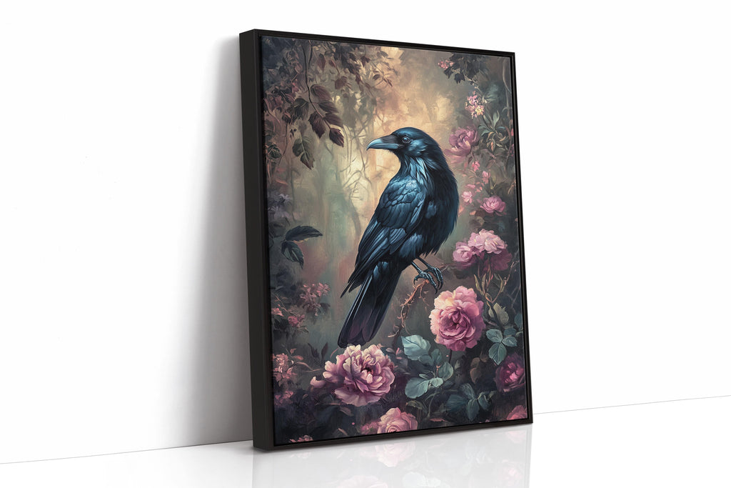 Midnight Raven: Gothic Floral Canvas Wall Art