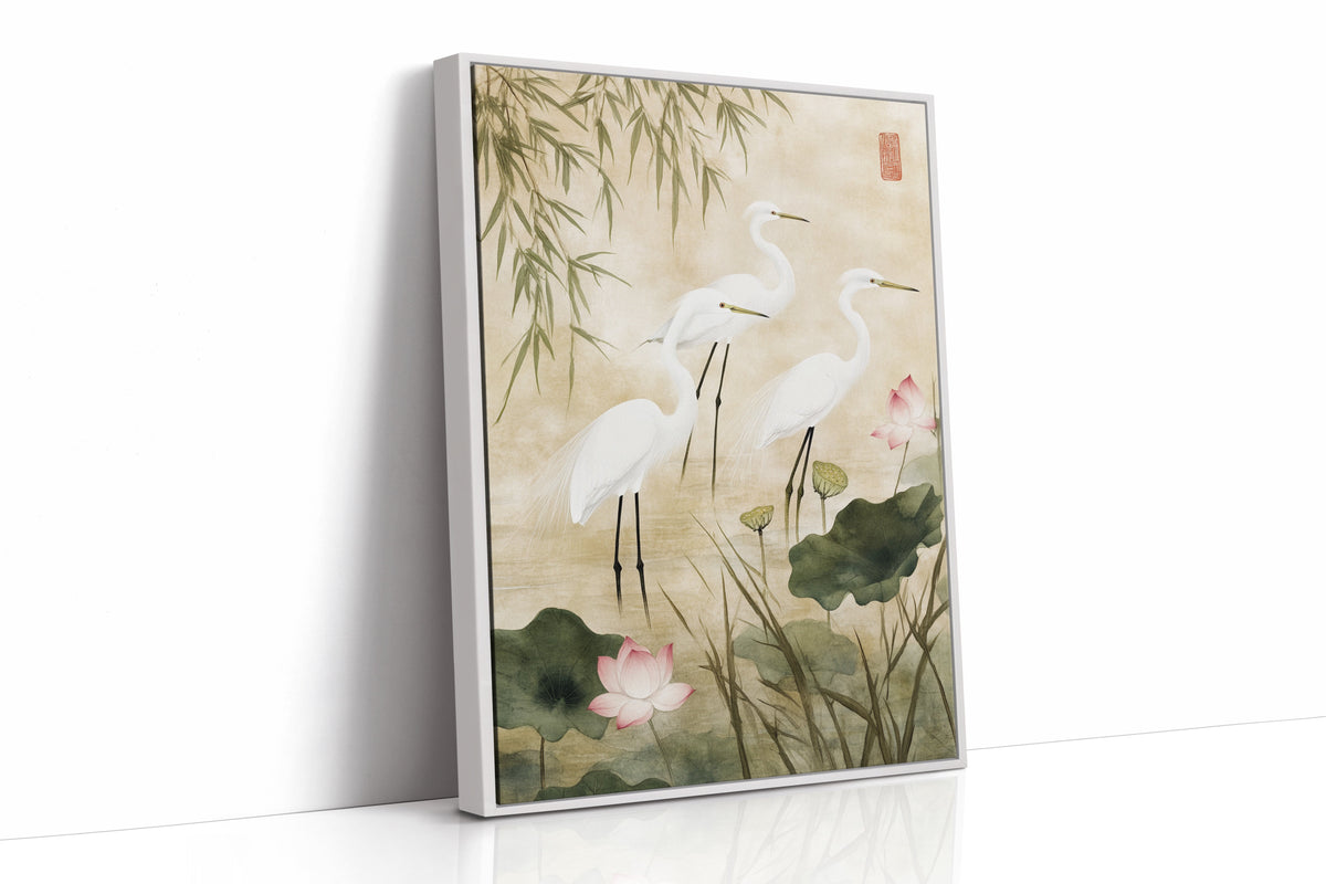 Japanese Egret Wall Art – Elegant Minimalist Nature Print