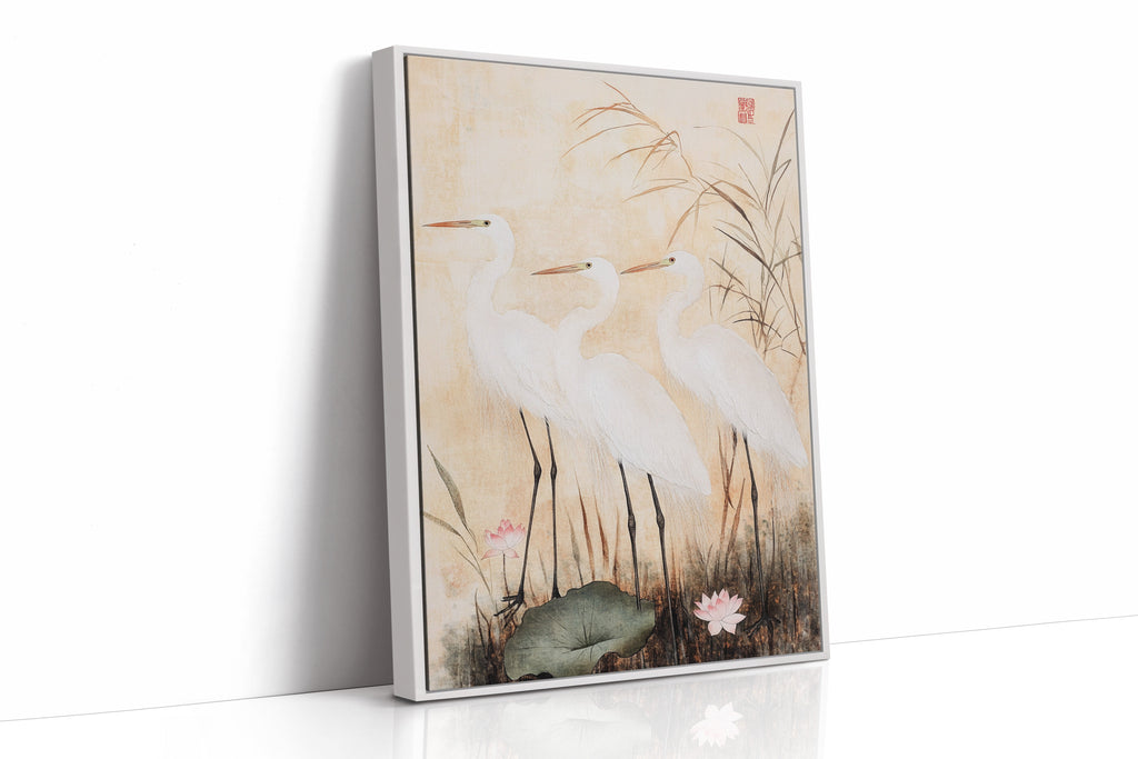 Japanese Egret Wall Art – Elegant Traditional Asian Nature Print