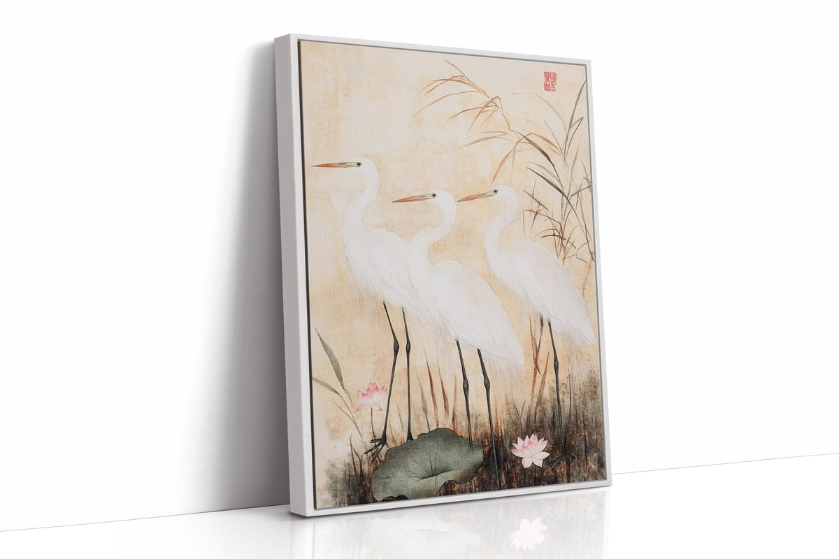 Japanese Egret Wall Art – Elegant Traditional Asian Nature Print